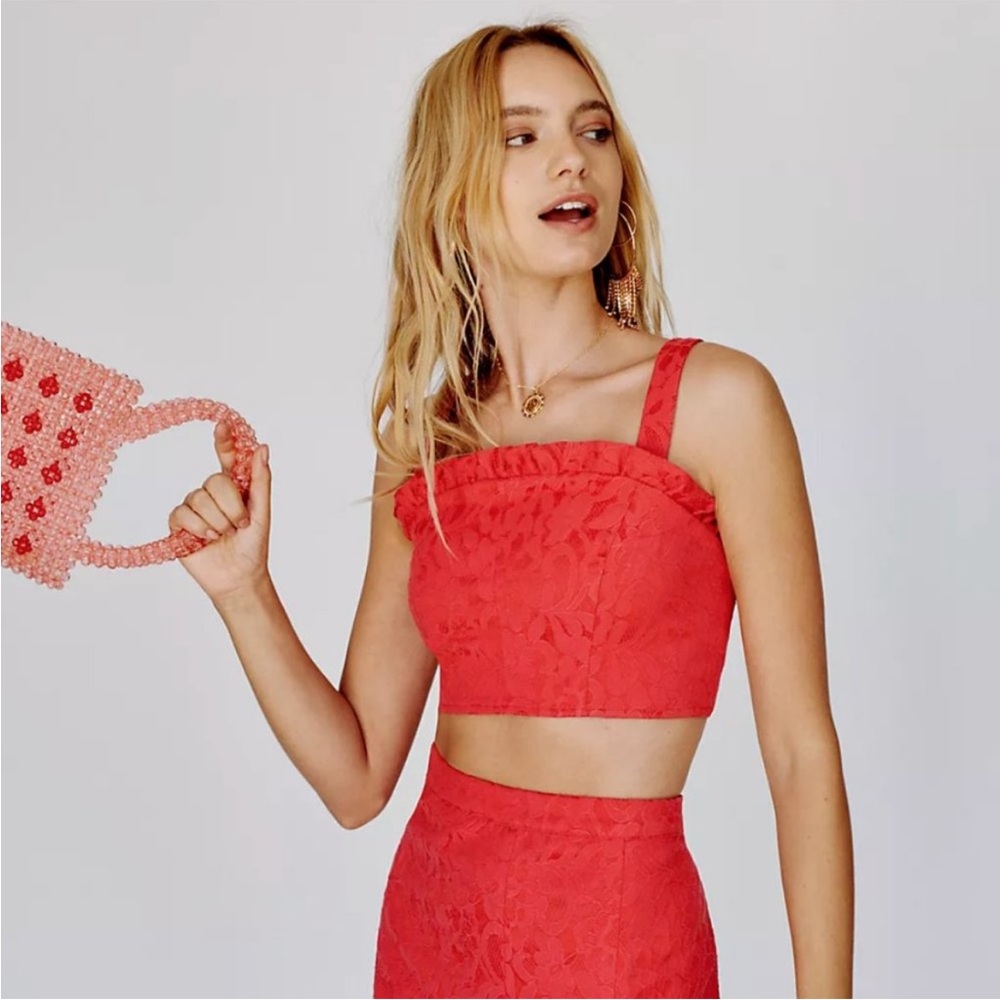 Free People Fiona Jacquard Lace Ruffled Smocked Crop Corset Top Pink 4 - Picture 14 of 14